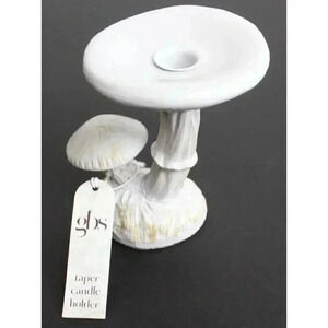 New White / Gold Resin Wild Woodland Mushrooms Candle Holder Room Decor